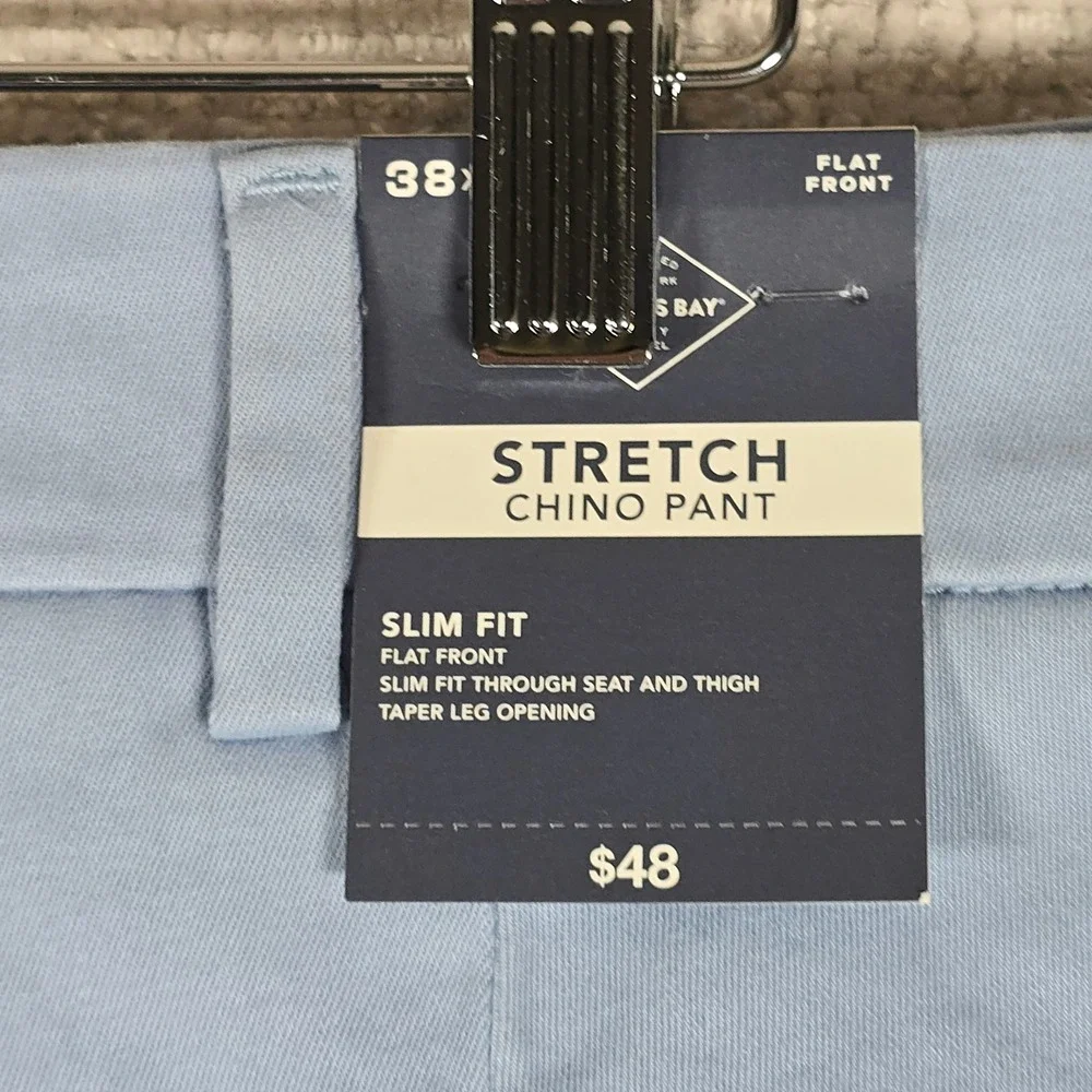 St Johns Bay Mens Slim Fit Stretch Chino Pants Forever Blue 38x32 New